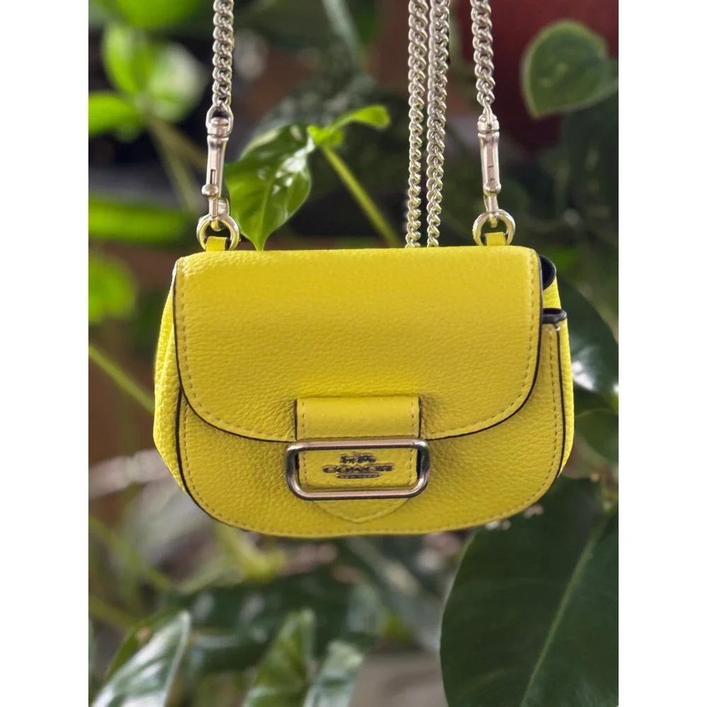 Coach micro bag Morgan Card Case on a Chain Lime Green Leather Mini Crossbody